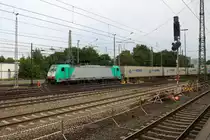 Die Cobra 2838  kommt aus Richtung Montzen(B) mit einem  Containerzug aus Genk-Zuid-Haven(B) nach Novara(I) und fährt in Aachen-West ein. Aufgenommen vom Bahnsteig in Aachen-West. 
Am Nachmittag vom 15.9.2016.
