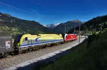 Nachschuss von der SLB 1216 940-7 und CargoServ 1216 930-6 bei der Durchfahrt durch den ehemaligen Bahnhof Angertal.
Aufgenommen am 25.9.2016.