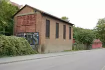 Lokschuppen der ehemaligen Industriebahn Münster–Cannstatt am 3. Oktober 2016