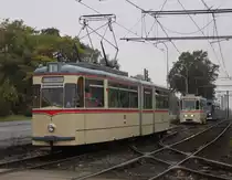 Gelenktriebwagen des Typs G4.(Wagen1) und Tatra T6A2(704)in Höhe Haltestelle Rostock-Kunsthalle.16.10.2016