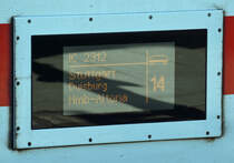 Zuglaufschild IC 2312 Stuttgart-Hamburg/Altona, aufgenommen beim Halt im Bonner Hbf - 07.09.2016