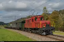 DVZO Nebenbahntreffen Bauma 2016: De 6/6 15301 mit GmP bei Saland.