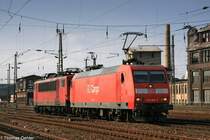Am 10.04.07 verlie� dieses Doppelpack, gef�hrt von 145 009, den Chemnizer Hbf in Richtung Dresden.