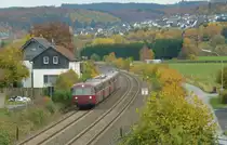 Sonderfahrt mit einer 5-teiligen Schienenbusgarnitur nach Linz am 4.11.2016 auf der KBS 435 in Arnsberg-Uentrop.