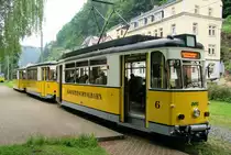 Kirnitzschtalbahn Wagen 6 am 23.06.16 in Bad Schandau am Kurpark. Dieses Foto hat ein Freund von mir gemacht und ich darf es veröffentlichen.