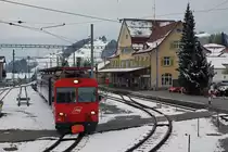 AB: Bahnhof Gais mit S 22 am frühen Morgen des 13. November 2016.
Foto: Walter Ruetsch