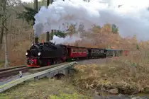 99 5901 mit IG HSB-Sonderzug am 05.02.2016 bei einer Scheinanfahrt über das  Flüßchen  Steinerne Renne , kurz unterhalb des gleichnamigen Haltepunktes. (Bild 2)