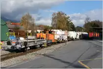 Xk99302, aus einem Mohrenkopf umgebauter neuer Kupplungswagen für den Rangier von schmal- und normalspurigen Wagen in Untervaz-Trimmis. (03.11.2016)