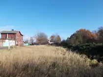 Der abgebaute,zugewachsene Bahnhofsteil in Velgast für die ehemalige Strecke nach Tribsees.Aufnahme am 11.November 2016.