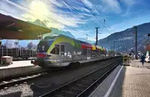 Ein ETR 170 der SAD steht bei strahlendem Sonnenschein im Bahnhof Lienz.
Aufgenommen am 17.11.2016.