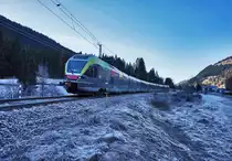 Nachschuss von ETR 170 001-1 als REX 1864 (Lienz - Fortezza/Franzensfeste).
Aufgenommen am 4.12.2016, nahe der italienisch-österreichischen Grenze.