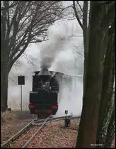 993312 war am 9.12.2016 Zuglok eines von mir organisierten Sonderzuges für die IPA Kreis Steinfurt. Das Programm mit dem Zug sah zwei Fahrten vor. Die erste Fahrt ging über die Strecke Richtung Bad Muskau. An diesem Tag musste in Krauschwitz Baierweiche umgesetzt und zurück gefahren werden, da das restliche Streckenstück Richtung Bad Muskau wegen Bauarbeiten nicht befahrbar war. Das Foto zeigt 993312 bei der Abfahrt in Krauschwitz Baierweiche zurück nach Weißwasser.