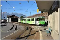 Impressionen vom Dépõt-Atelier AL in Aigle. BDeh 4/4 312 + Bt362 fahren auf den Depotvorplatz.(14.12.2016)