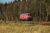 218 466-1 alleine auf dem Weg nach München. 13.12.16 bei Eglharting.