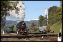 Nach einem mehrstündigen Aufenthalt in der Mittagszeit startet L 3535 am 14.10.2016 wieder mit ihrem Sonderzug im Bahnhof Jassinja in Richtung Rachiv.