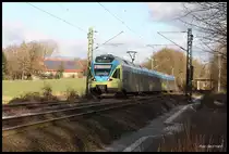 Nordwestbahn ET 015 auf der RB 66 am Ortsrand von Hasbergen am 5.1.2017 um 13.25 Uhr auf dem Weg nach Münster.
