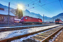 1116 166-0 steht am 22.12.2016 im Bahnhof Lienz.