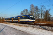 Der VT 729 (95 80 0643 119-0 D-NEBB) auf der RB 12 von Templin Stadt nach Berlin Ostkreuz am 10.01.2017 in Nassenheide.