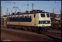 Die mit einer Sonderlackierung versehene ex Zuglok des Karlsruher Zuges rangierte am 22.02.1990 im Hauptbahnhof Münster.