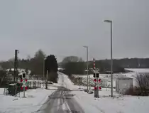 Blick auf einen Bahnübergang an der Rübelandbahn in Hüttenrode.

Hüttenrode 05.01.2017