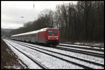 101028 durchfährt hier mit einem IC am 13.1.2017 um 12.50 Uhr auf dem Weg in Richtung Osnabrück den Bahnhof Natrup - Hagen .
