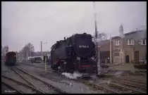 997242 rangiert am 6.3.1990 im Bahnhof Harzgerode.