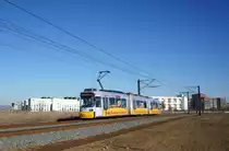 Straßenbahn Mainz / Mainzelbahn: Adtranz GT6M-ZR der MVG Mainz - Wagen 214, aufgenommen im Januar 2017 in Mainz-Bretzenheim.