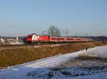 Die 101 076 bei einem RE nach Nürnberg am 20.01.2017 unterwegs bei Dörfl.