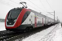 SBB: Bombardier  Twindexxdoppeltraktion  auf Testfahrt in Grenchen am 24. Januar 2017.
Foto: Walter Ruetsch