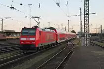 Nachschuss am Morgen des 31.07.2015 auf die Freiburger 146 115  Baden Württemberg erfahren/Landkreis Breisgau-Hochschwarzwald , als sie ihren RE (Basel Bad Bf - Offenburg) aus dem Startbahnhof gen Weil am Rhein schob.
