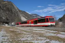 Nachschuss vom ABDeh 4/8 2024 als Regio nach Fiesch, am 29.1.17 zwischen Bitsch und M�rel.