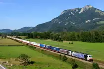 Relativ neu bei Lokomtion ist eine Verbindung von Frankfurt Ost nach Bologna Interporto, die ihren Weg über den Brenner nimmt. Ladegut sind vor allem Kühlauflieger der Spedition Thomaidis, in denen Lebensmittel von und nach Griechenland transportiert werden. Die transportierten LKW-Auflieger der Firma Thomaidis GmbH werden im Terminal Fusina di Marghera nach Griechenland (Patrasso) verschifft. Am 12. September 2015 suchte ich nochmal eine meiner Lieblingsfotostellen auf, bei der man auch nicht weiß, ob sie im nächsten Jahr nicht schon zugewachsen ist. Bei Kirnstein kamen zur rechten Zeit dann 186 442 und 284 mit dem beschriebenen und gut ausgelasteten 52101 des Weges und konnten bei schönen Lichtverhältnissen umgesetzt werden.