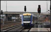Einfahrt des HEX VT 876 nach Blankenburg am 29.1.2017 um 12.59 Uhr in Halberstadt.