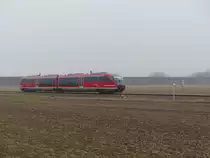 DB 642 020 als RE 16260 von Erfurt Hbf nach Kassel-Wilhelmshöhe, am 11.02.2017 in Kühnhausen.