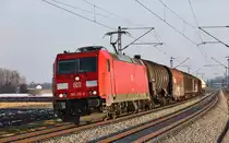 185 310-0 fährt am 11.2.2017 mit einem geringen Mischer in Niedermünchsdorf vorbei.
