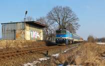 754 009-9 am 13.02.17 mit dem Rx 778 Špičák in Bezděkov u Klatov. 