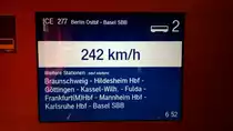 Infodisplay im Wagen 2 des ICE277 von Berlin-Ostbahnhof nach Basel SBB am 12.02.2017