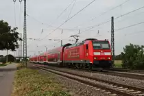 Einfahrt am 10.08.2015 von der Freiburger 146 115  Baden Württemberg erfahren/Landkreis Breisgau-Hochschwarzwald  mit einem RE (Offenburg - Basel Bad Bf) in Müllheim (Baden).