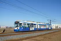 Straßenbahn Mainz / Mainzelbahn: Adtranz GT6M-ZR der MVG Mainz - Wagen 209, aufgenommen im Januar 2017 in Mainz-Bretzenheim.