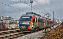 SŽ 312-112 fährt durch Maribor-Tabor Richtung Zidani Most. /7.2.2017