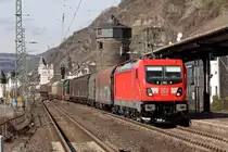 DB 187 114 durchfährt Kaub 25.2.2017