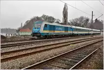 Aus der Gegenrichtung erreicht RB84134 mit 223 066 den Endbahnhof Lindau Hbf. (14.02.2017)