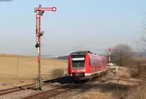 612 069-5 als RE 22313 (Rottweil-Neustadt(Schwarzw)) in Döggingen 27.2.17