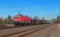 143 845-6 fährt am 04.03.2017 mit dem Samstag verkehrenden GA 52814 (Mosel - Braunschweig Rbf) durch die Ortslage von Mosel.