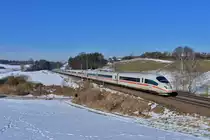 Ein ICE 3 am 27.01.2017 bei Fahlenbach. 