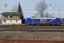 SRI RAIL INVEST 91 80 6 145 088-1 D - SRI  Stefanie  mit der Werbeaufschrift des Sächsischen Eisennbahnmuseums in Weil am Rhein am 3. März 2017.
Foto: Walter Ruetsch  