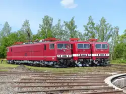 TEV 250 250-8 + FWK 243 936-2 + DB 243 117-9 am 01.06.2019 beim Eisenbahnfest im Bw Weimar.
