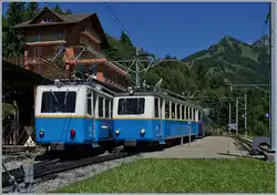 Auf recht kurzen Gleisen, die bis auf den letzten Zentimeter genutzt werden, kreuzen sich in Caux vier Bhe 4/8 und zwei Bhe 2/4; Grund des starken Verkehrsaufkommen ist der 