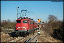110 418-1 schiebt am 08.02.08 RB 37159 von Aalen nach Donauw�rth, aufgenommen kurz vor N�rdlingen.