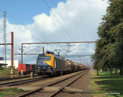 EG 3103 steht am 13.08.09 in Padborg mit dem FE 44735 Malm� - Maschen zum Tf-Wechsel.